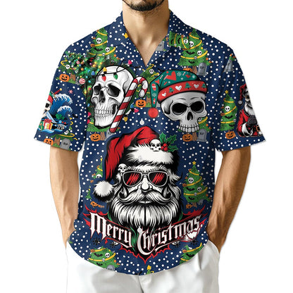 Santa Skull Christmas Hawaiian Shirt for Men, Button Down Aloha Shirt - Azhawaiian