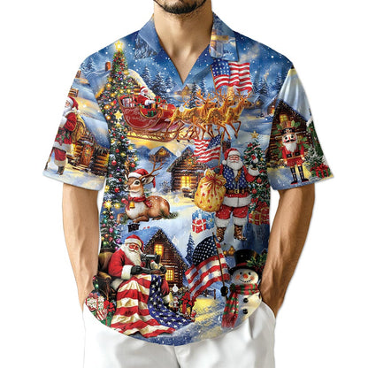 Patriotic Santa Claus Christmas Hawaiian Shirt for Men, Button Down Aloha Shirt - Azhawaiian
