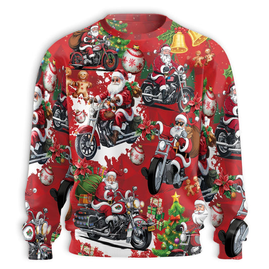Santa Clause Riding Motorcycle Sweatshirt – Christmas 3D All Over Print Design
