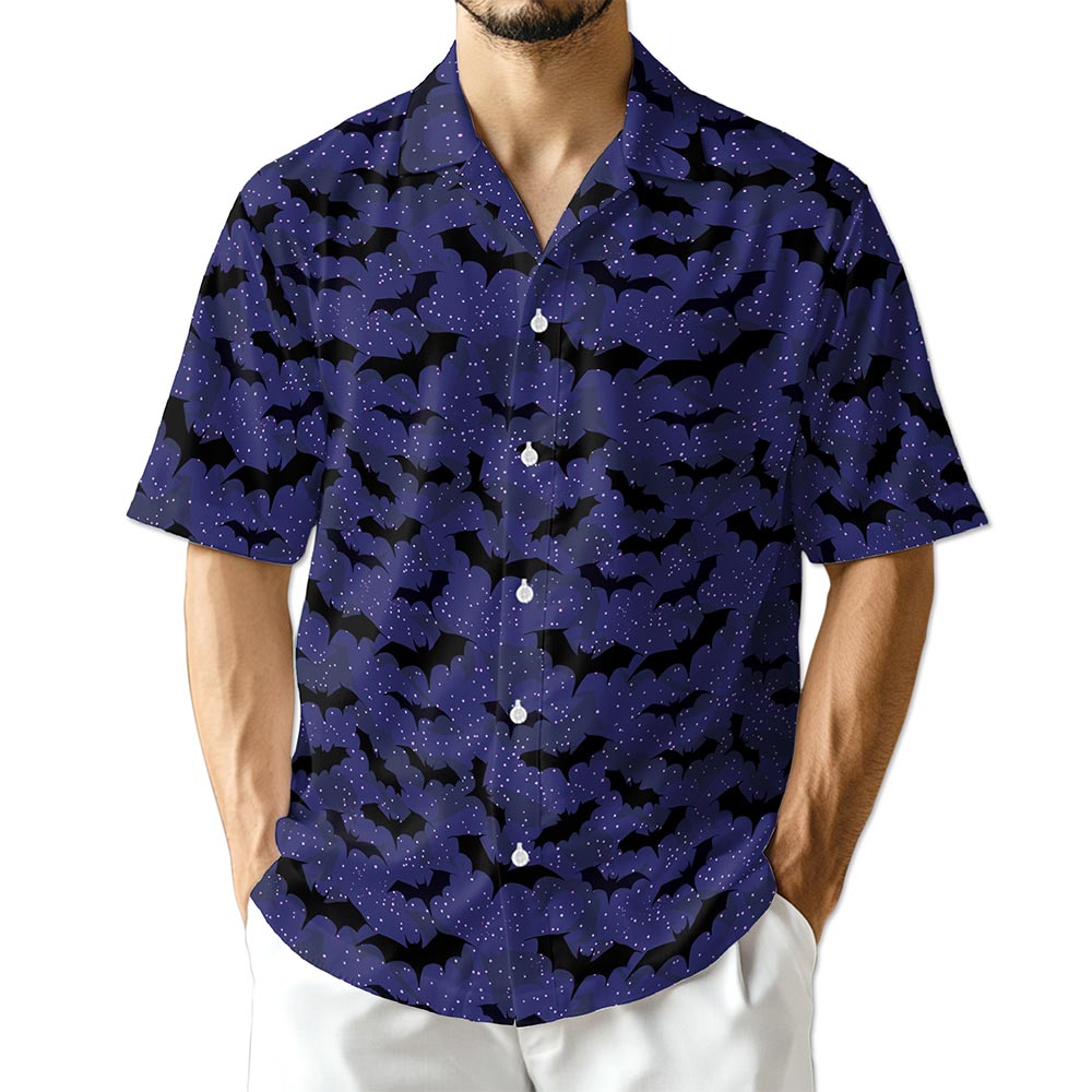Halloween Bat Pattern Hawaiian Shirt for Men, Button Down Aloha Shirt - Azhawaiian
