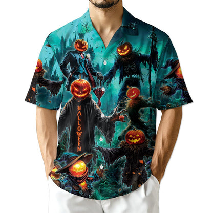 Happy Pumpkin Halloween Hawaiian Shirt for Men, Button Down Aloha Shirt - Azhawaiian