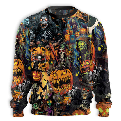 Halloween Skeleton Pumpkin Unisex Sweatshirt – Colorful Graphic 3D All Over Print Design
