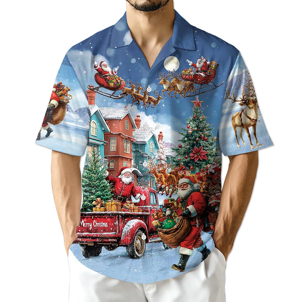 Santa Claus Christmas Hawaiian Shirt for Men, Button Down Aloha Shirt - Azhawaiian