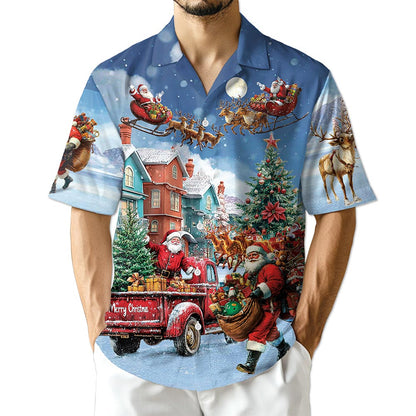 Santa Claus Christmas Hawaiian Shirt for Men, Button Down Aloha Shirt - Azhawaiian