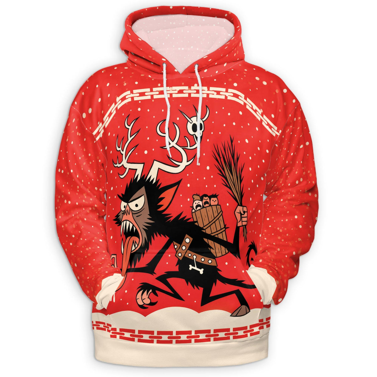 Krampus Christmas All Over Print Hoodie, Demon Santa Graphic Design