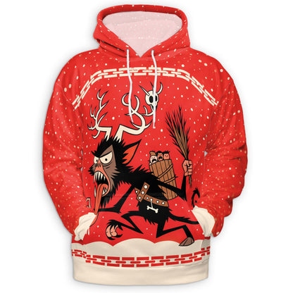 Krampus Christmas All Over Print Hoodie, Demon Santa Graphic Design