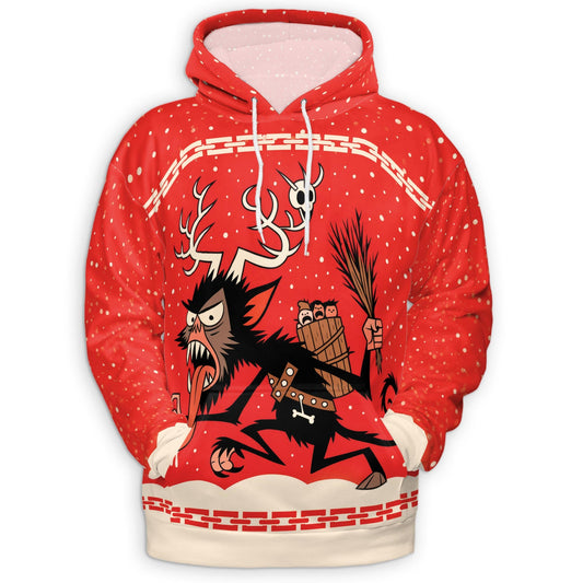 Krampus Christmas All Over Print Hoodie, Demon Santa Graphic Design