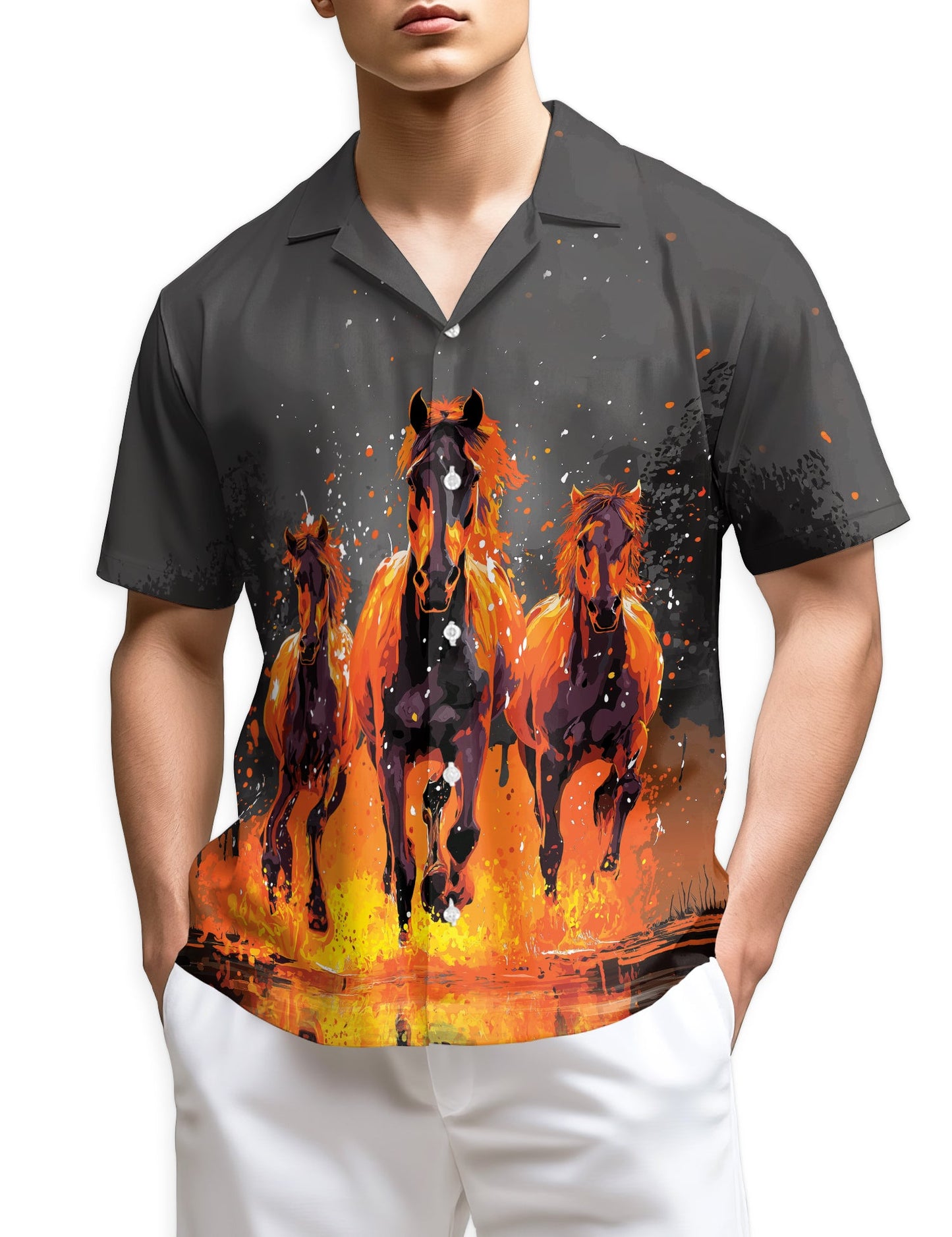 Fire Horse Hawaiian Shirt for Men, Button Down Aloha Shirt - Azhawaiian