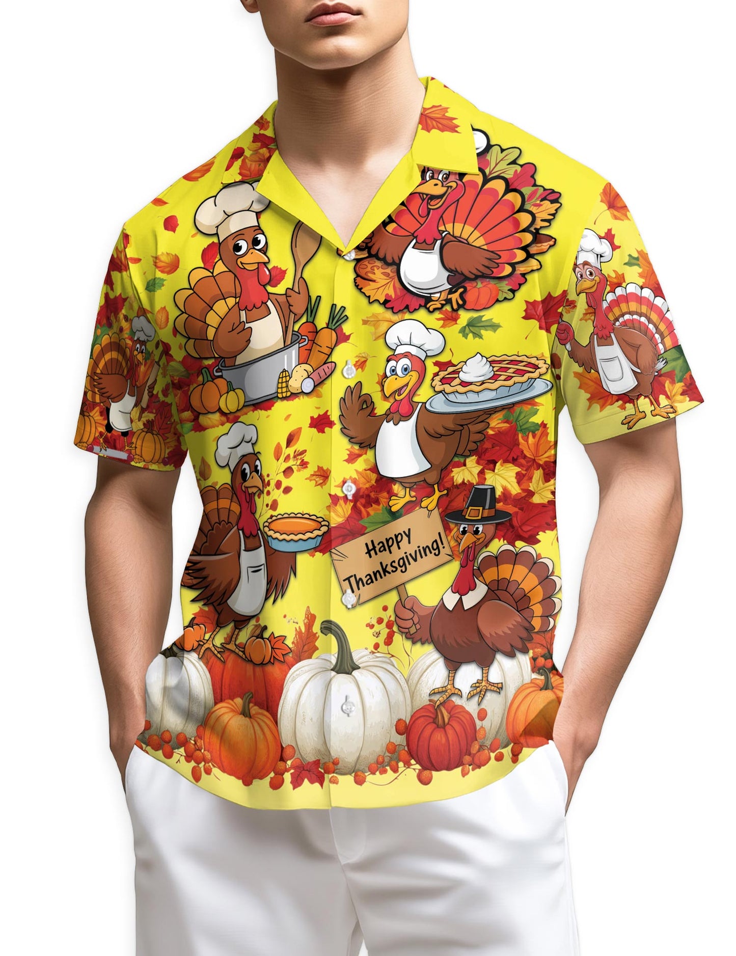 Happy Thanksgiving Hawaiian Shirt for Men, Button Down Aloha Shirt - Azhawaiian