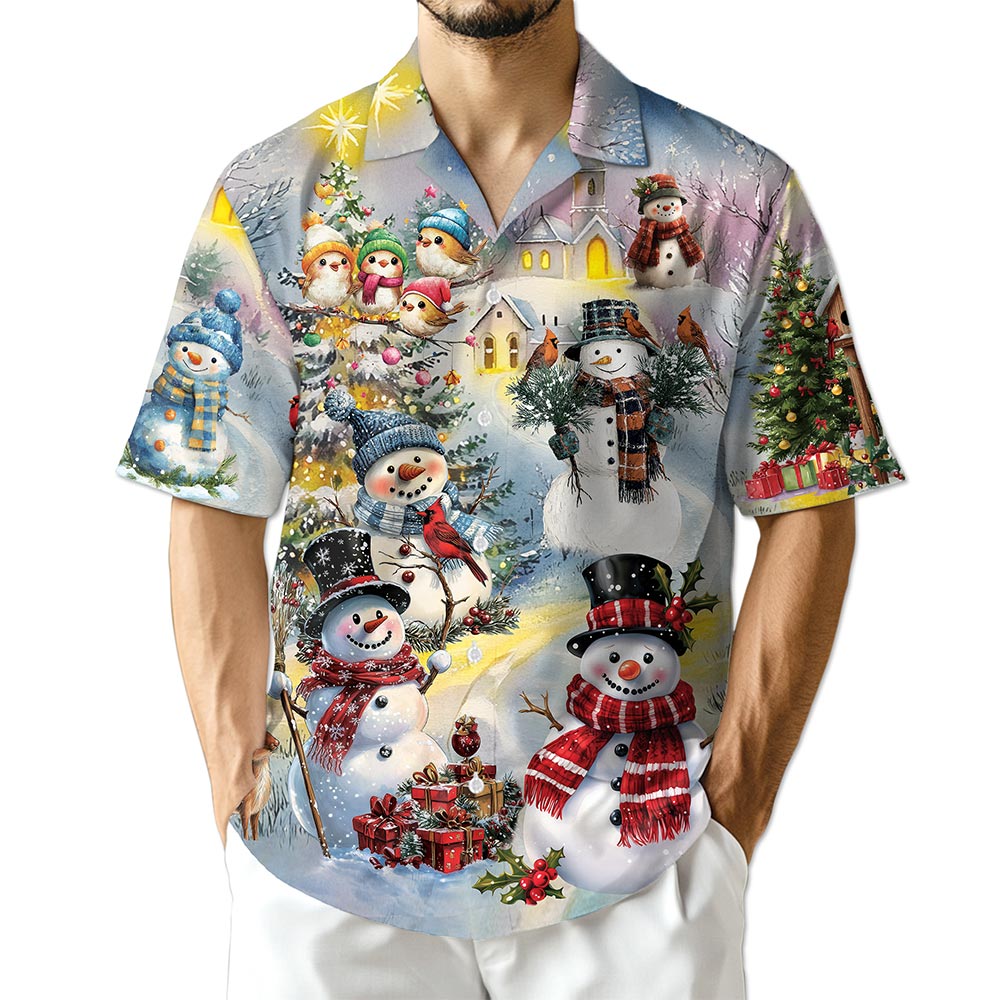 Snowman Christmas Hawaiian Shirt for Men, Button Down Aloha Shirt - Azhawaiian