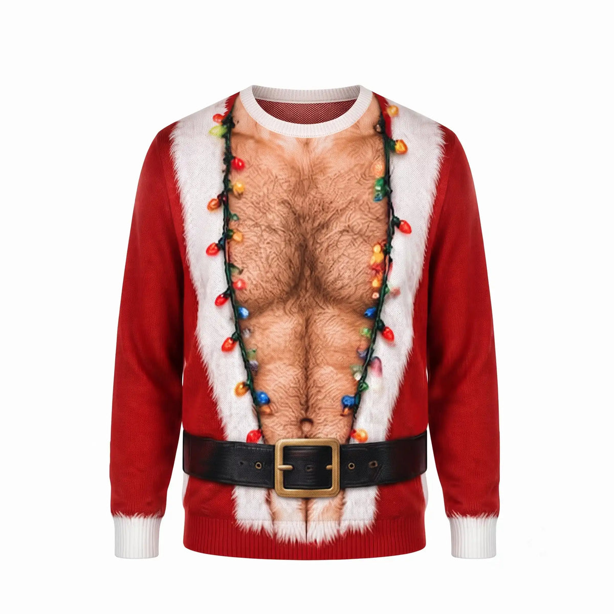 Hairy Chest Santa Sweatshirt – Funny Christmas Lights Santa Costume 3D All Over Print Design