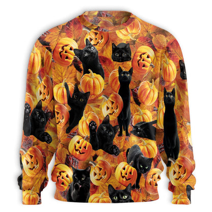 Halloween Black Cat Pumpkin Sweatshirt – Colorful Graphic 3D All Over Print Design