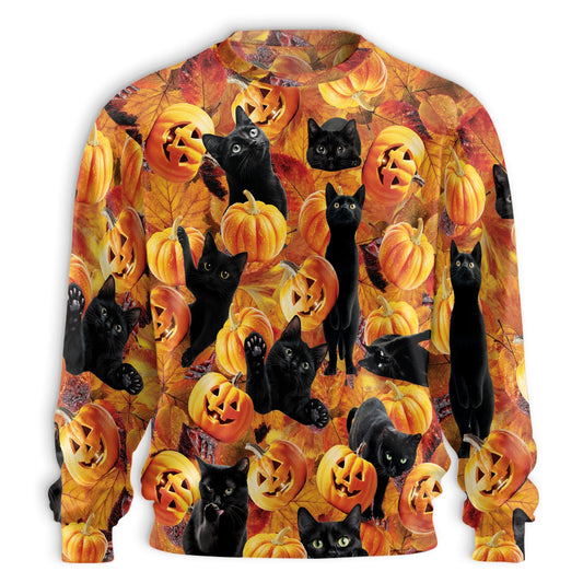 Halloween Black Cat Pumpkin Sweatshirt – Colorful Graphic 3D All Over Print Design
