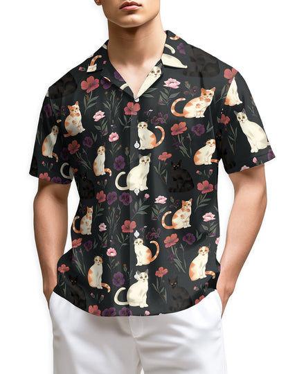 Cute Cat White Hawaiian Shirt for Men, Button Down Aloha Shirt - Azhawaiian