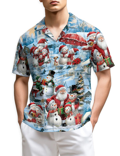 Snowman and Santa Claus Christmas Hawaiian Shirt for Men, Button Down Aloha Shirt - Azhawaiian