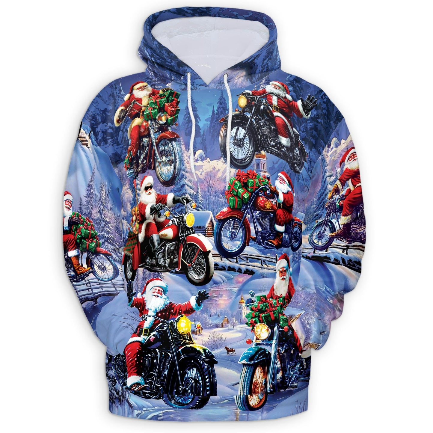 Santa Claus Riding Motorcycle All Over Print Hoodie, Funny Biker Graphic Design
