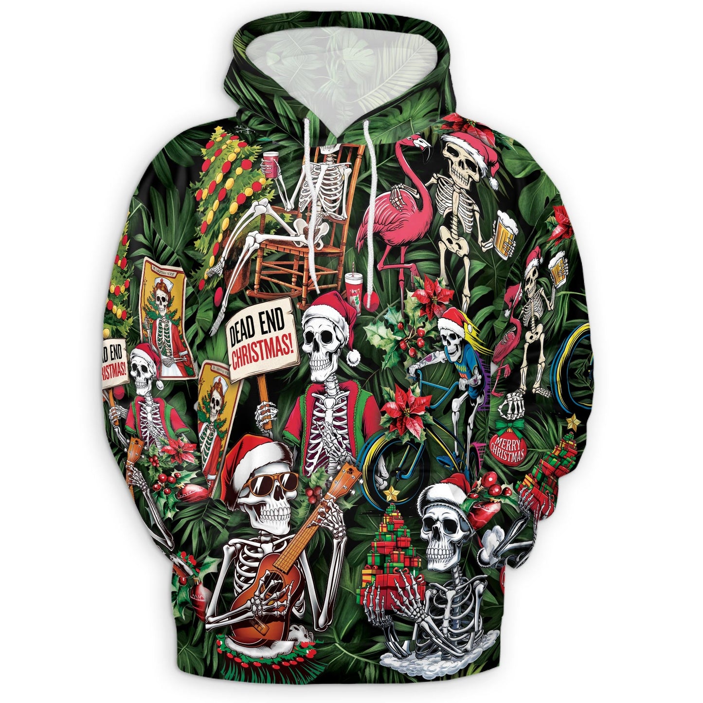 Skeleton Santa Claus Christmas All Over Print Hoodie, Skull Graphic Design