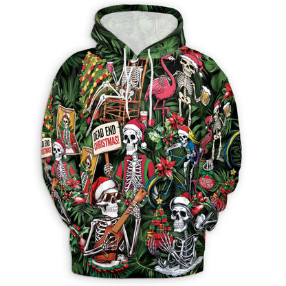 Skeleton Santa Claus Christmas All Over Print Hoodie, Skull Graphic Design