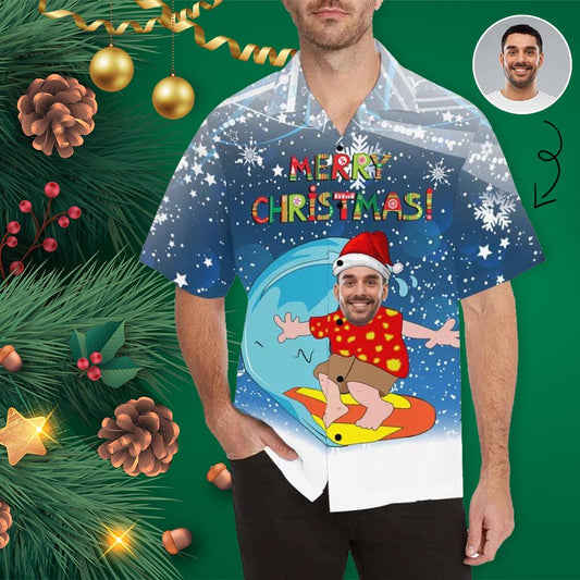 Custom Face Christmas Surfing Men's Hawaiian Shirt