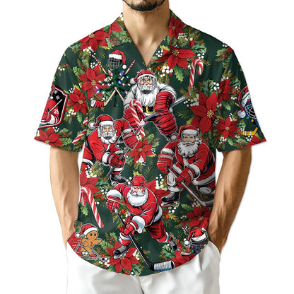 Santa Claus Hockey Hawaiian Shirt for Men, Button Down Aloha Shirt - Azhawaiian