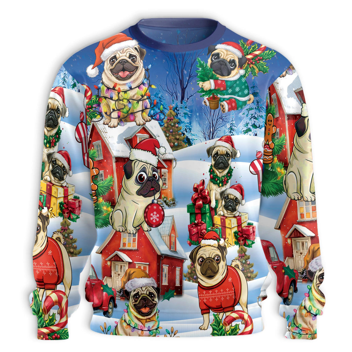 Funny Pug Christmas Unisex Sweatshirt – Christmas 3D All Over Print Design