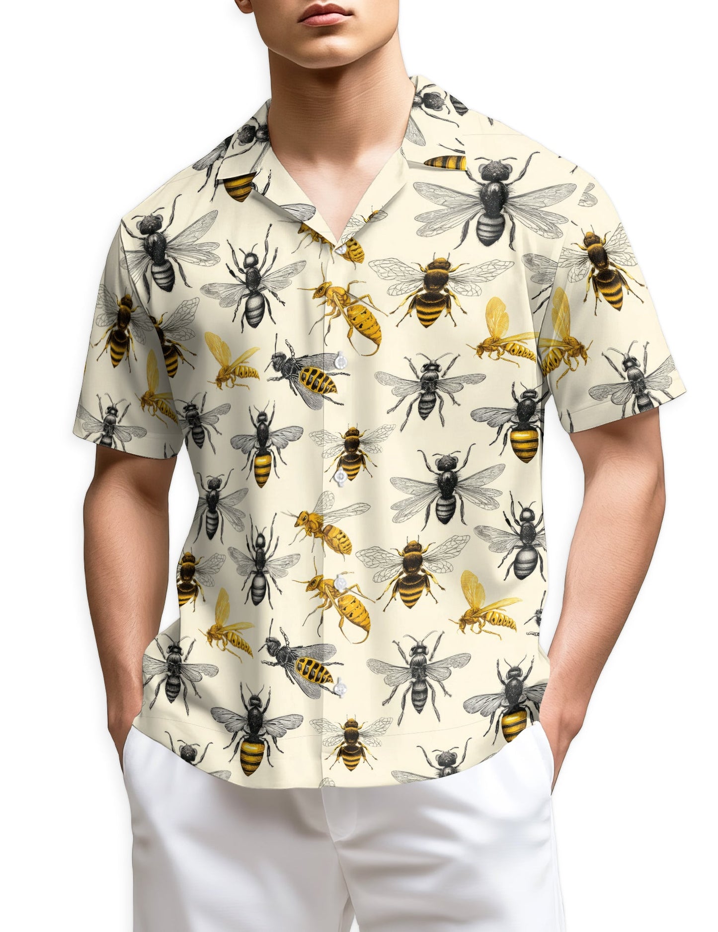 Bee Art Hawaiian Shirt for Men, Button Down Aloha Shirt - Azhawaiian
