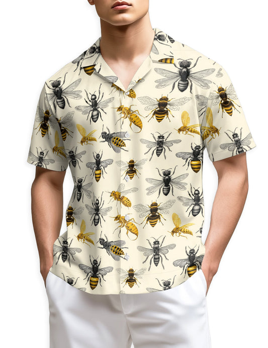 Bee Art Hawaiian Shirt for Men, Button Down Aloha Shirt - Azhawaiian
