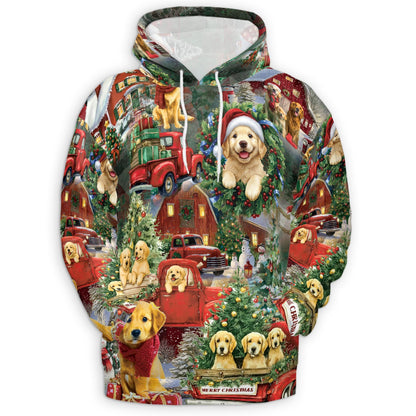 Golden Retriever Christmas All Over Print Hoodie, Festive Dog Graphic Design