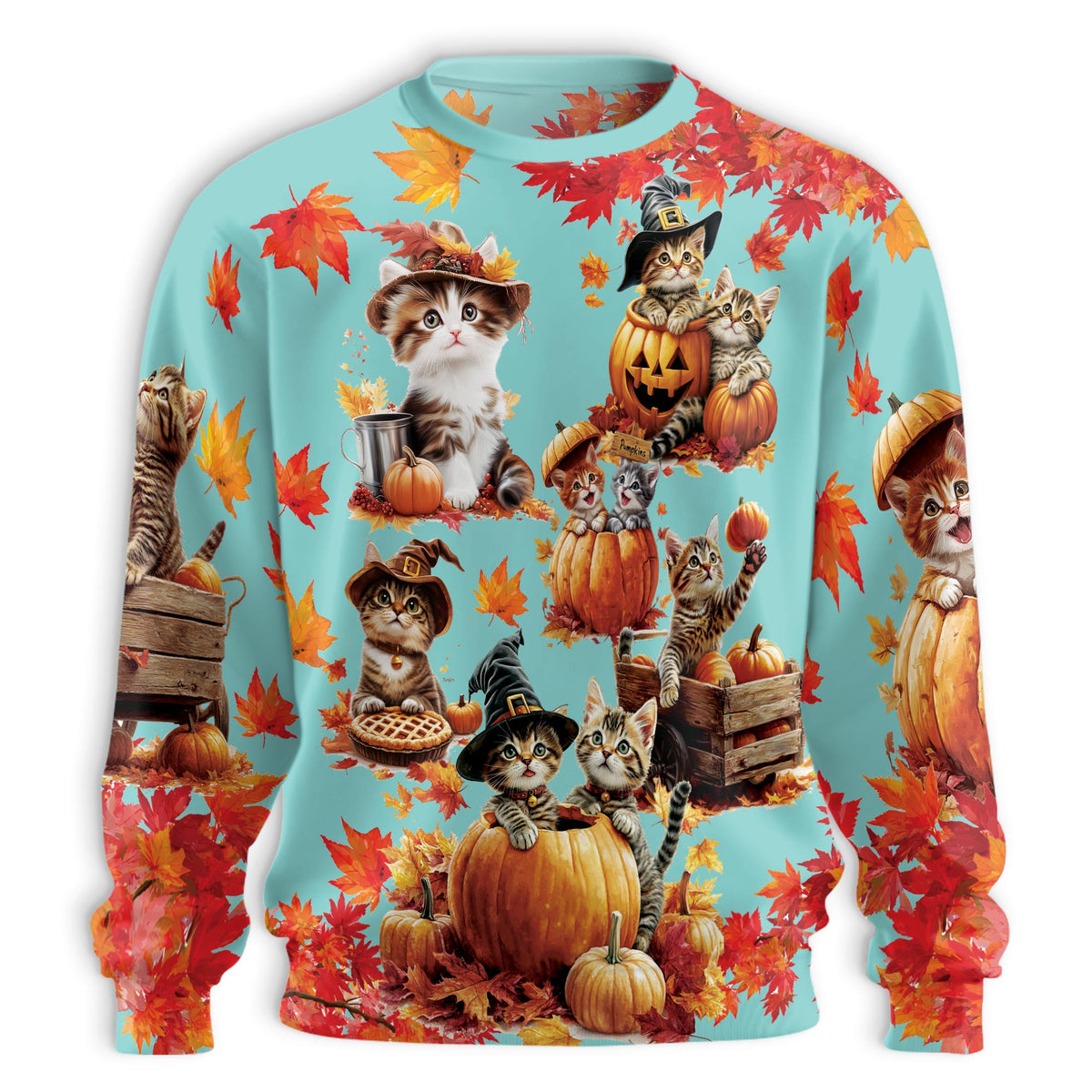 Thanksgiving Pumpkin Cat Sweatshirt – Colorful Graphic 3D All Over Print Design