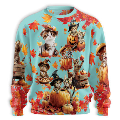Thanksgiving Pumpkin Cat Sweatshirt – Colorful Graphic 3D All Over Print Design