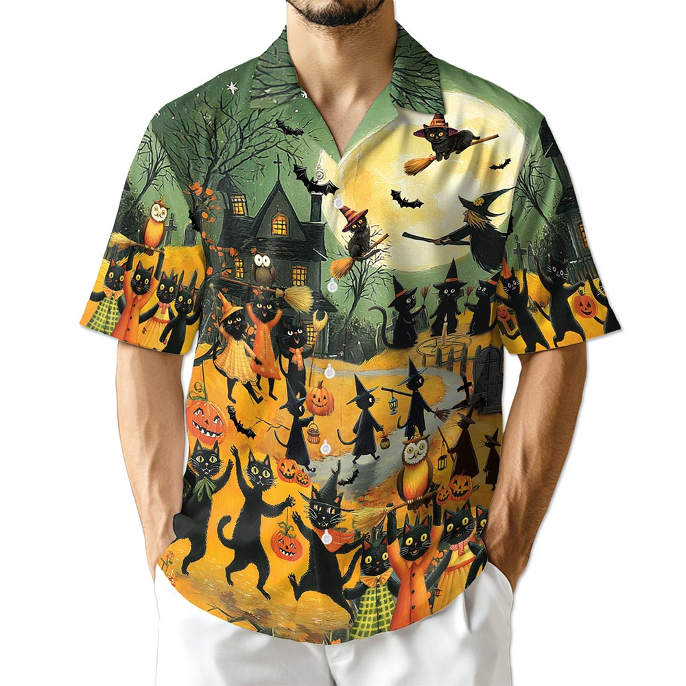 Black Cat Hawaiian Shirt for Men, Button Down Aloha Shirt - Azhawaiian