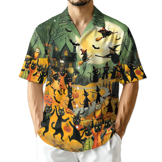 Black Cat Hawaiian Shirt for Men, Button Down Aloha Shirt - Azhawaiian