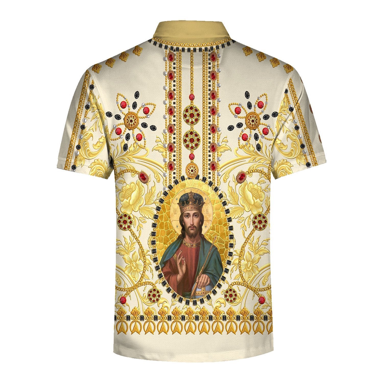 Hawaiian Outfit Jesus Gold Shirt