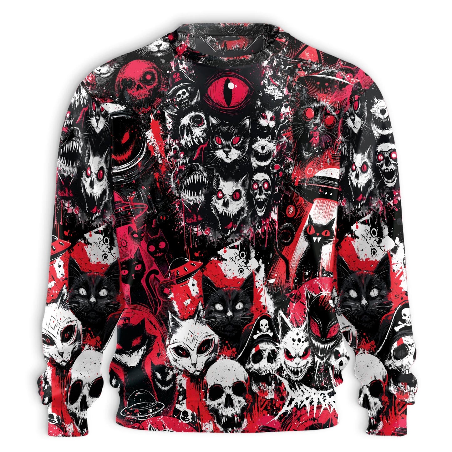 Creepy Cat Skull Horror Unisex Sweatshirt – Colorful Graphic 3D All Over Print Design