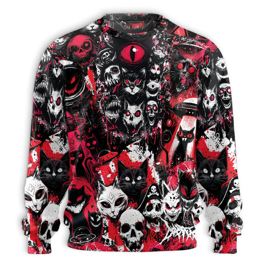 Creepy Cat Skull Horror Unisex Sweatshirt – Colorful Graphic 3D All Over Print Design