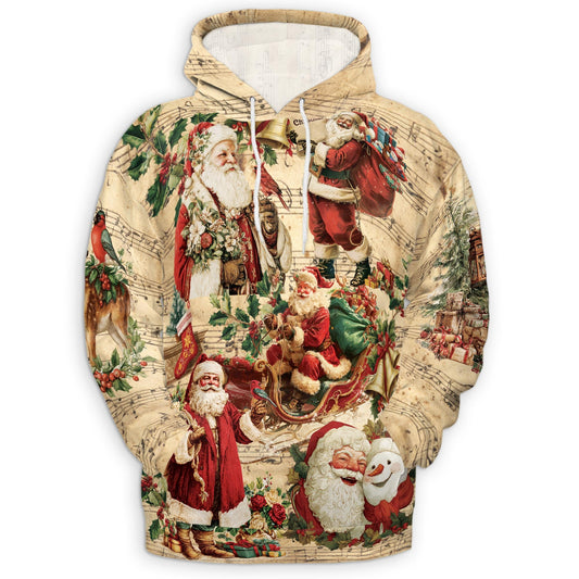 Vintage Santa Claus Christmas All Over Print Hoodie, Musical Graphic Design