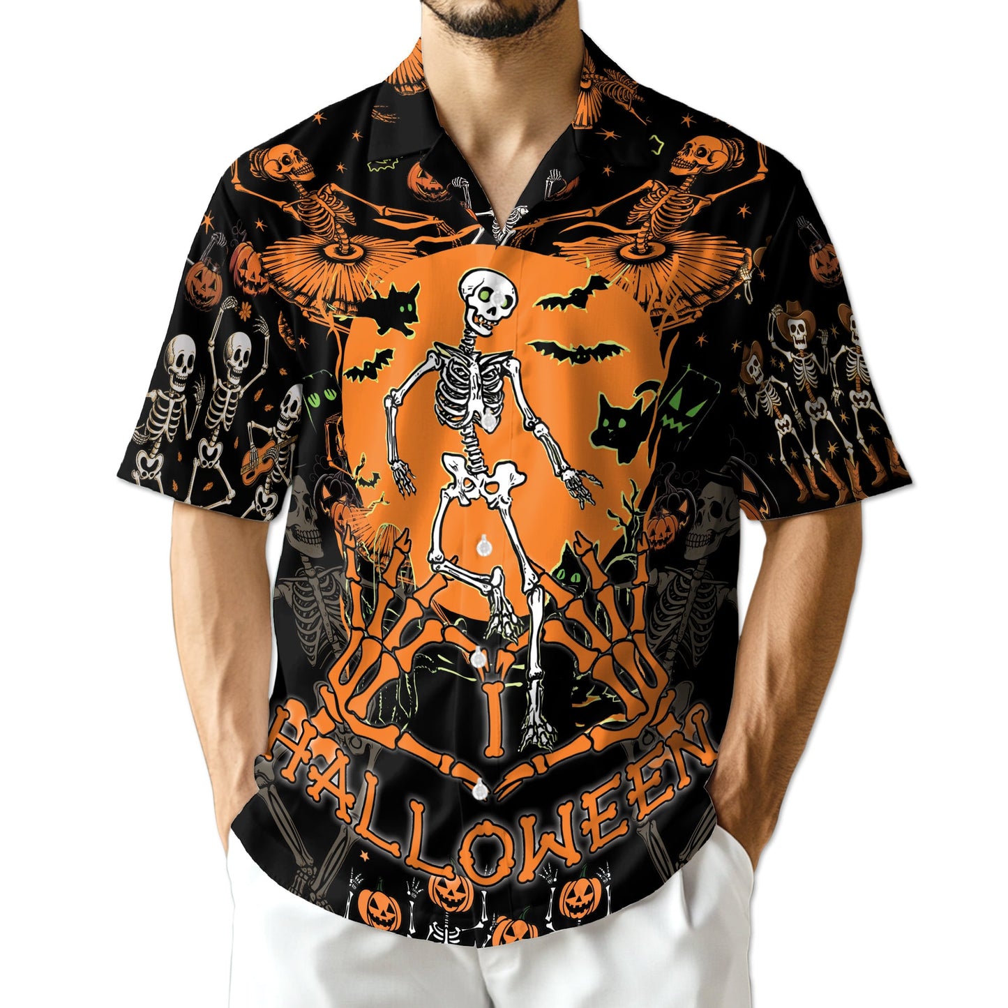 Dancing Ghost Halloween Hawaiian Shirt for Men, Button Down Aloha Shirt - Azhawaiian