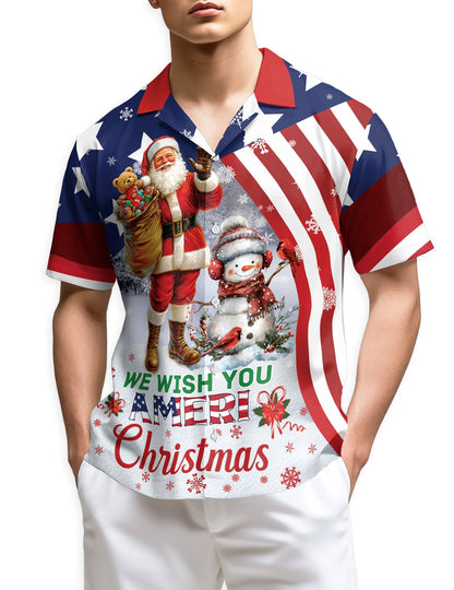 We Wish You Ameri Christmas Hawaiian Shirt for Men, Button Down Aloha Shirt - Azhawaiian