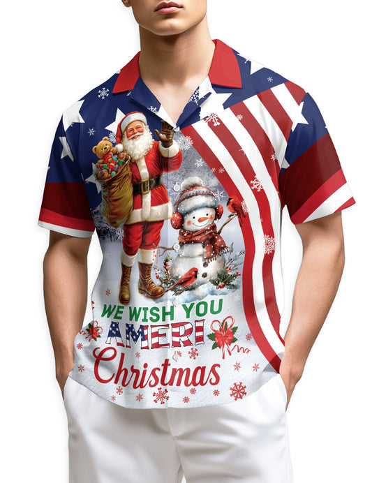We Wish You Ameri Christmas Hawaiian Shirt for Men, Button Down Aloha Shirt