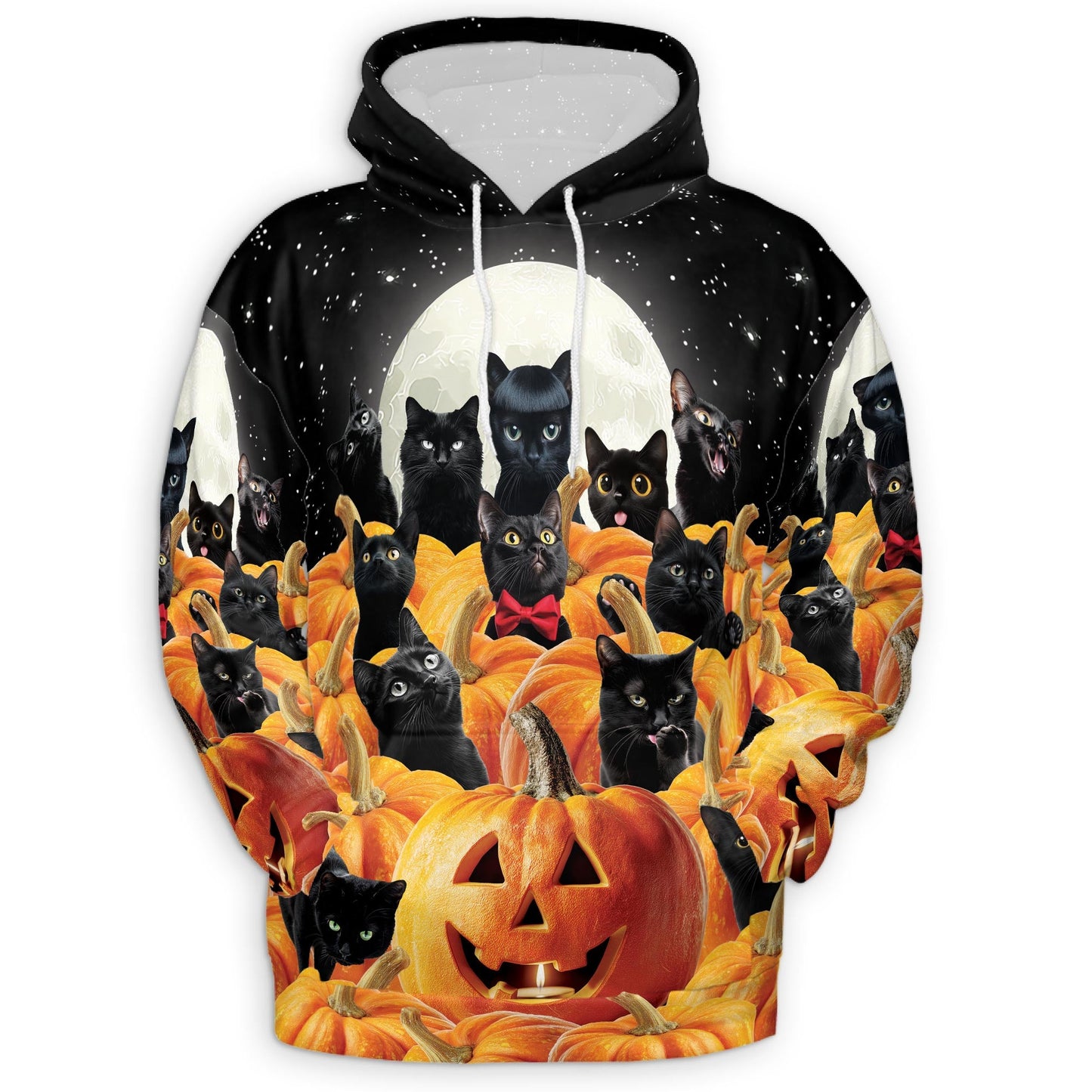 Cute Black Cat Pumpkin Halloween All Over Print Hoodie, Graphic Design Animal