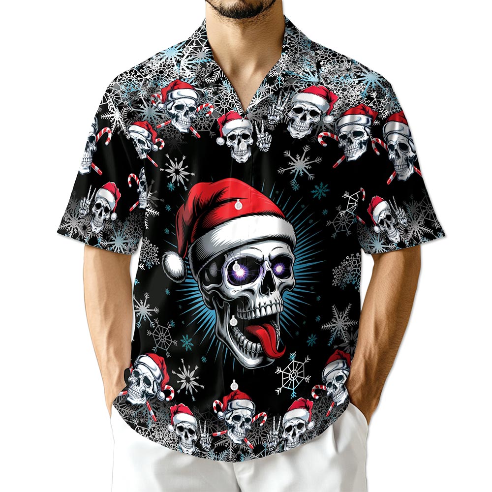 Skull Christmas Hawaiian Shirt for Men, Button Down Aloha Shirt - Azhawaiian