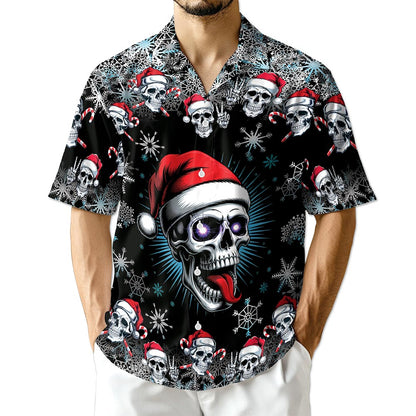 Skull Christmas Hawaiian Shirt for Men, Button Down Aloha Shirt - Azhawaiian