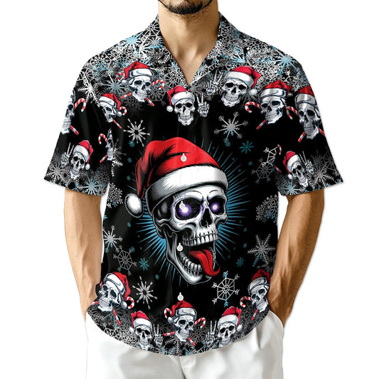 Skull Christmas Hawaiian Shirt for Men, Button Down Aloha Shirt