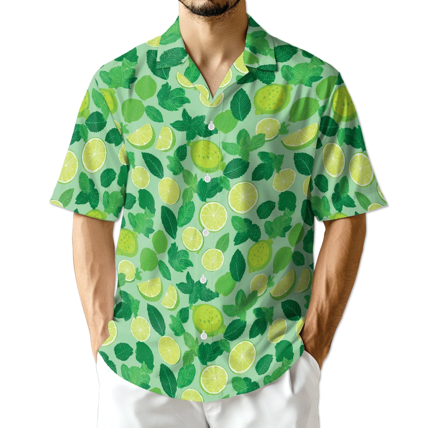 Lemon Pattern Hawaiian Shirt for Men, Button Down Aloha Shirt - Azhawaiian