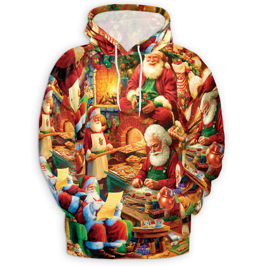 Santa Claus Workshop Christmas All Over Print Hoodie, Graphic Design