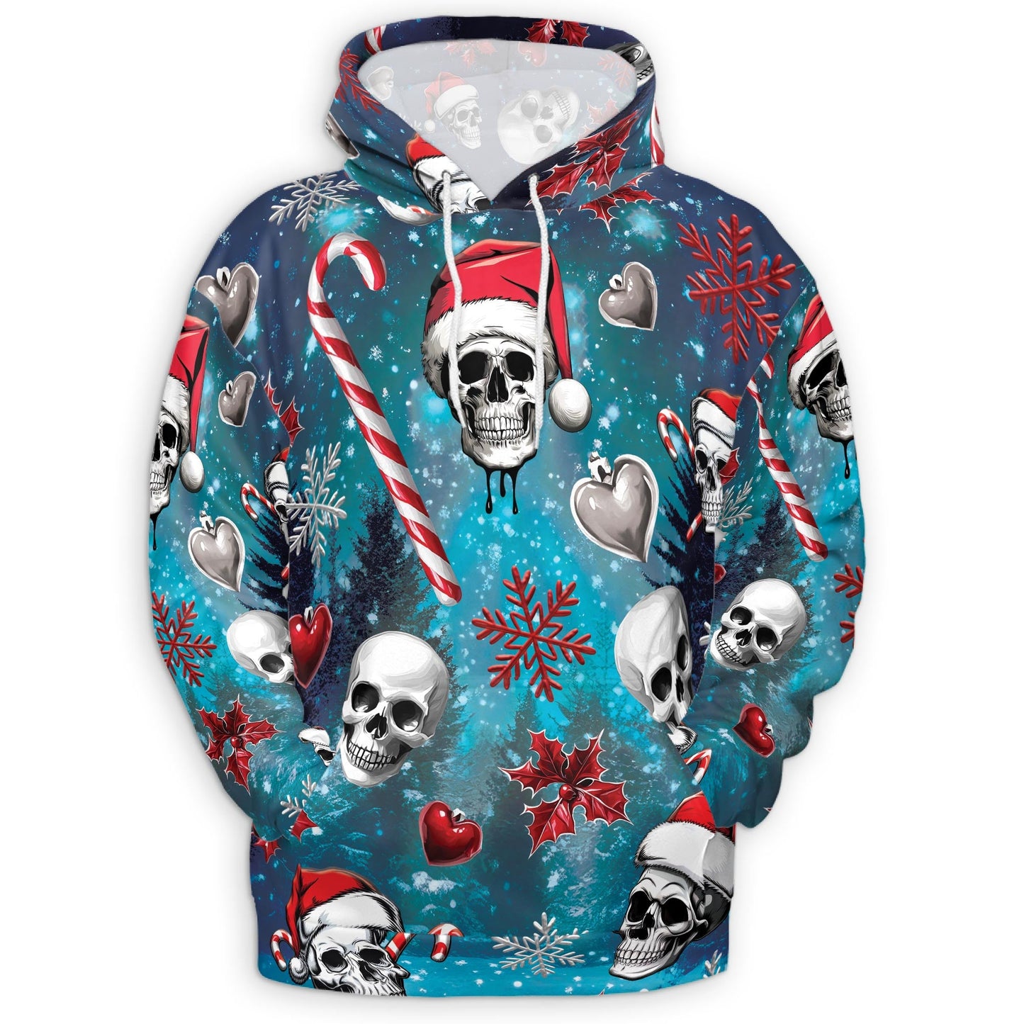 Skull Santa Christmas All Over Print Hoodie, Gothic Graphic Design