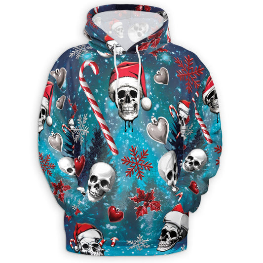 Skull Santa Christmas All Over Print Hoodie, Gothic Graphic Design
