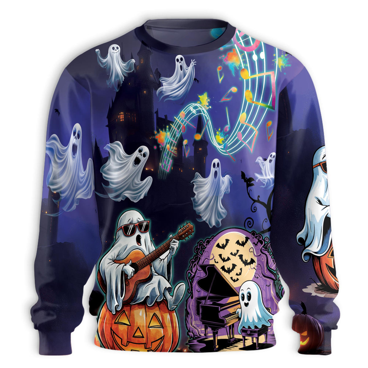 Halloween Ghost and Pumpkin Sweatshirt – Colorful Graphic 3D All Over Print Design