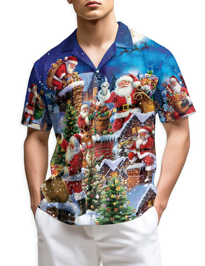 Christmas Rooftop Santa Claus Hawaiian Shirt for Men, Button Down Aloha Shirt - Azhawaiian