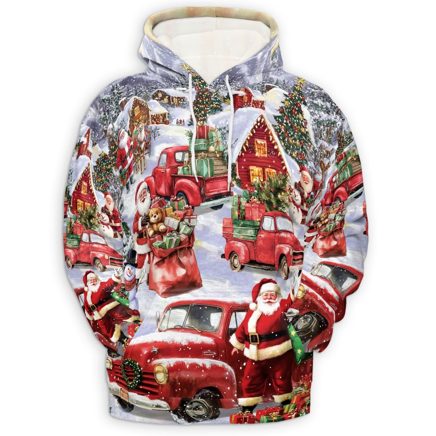 Christmas Red Truck All Over Print Hoodie, Santa Claus Snow Graphic Design